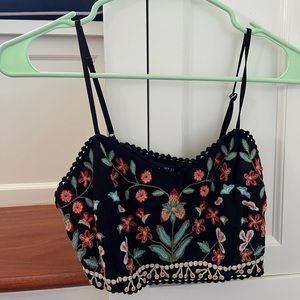 Forever 21 black embroidered crop top